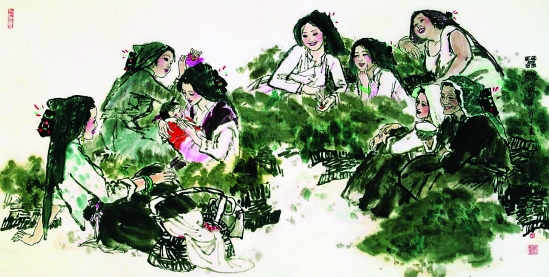 杭嘉湖蚕乡的女子人人爱在头上戴一朵纸扎的花 满头春色照蚕娘
