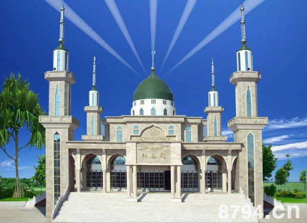 清真寺特点:穹顶、圆形或马蹄形的拱券、高耸的宣礼塔