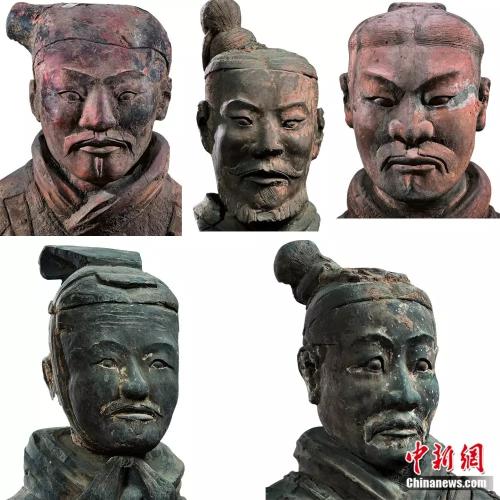 (秦俑的制作者塑造了多种多样的典型人物，千俑千面，秦俑的面部特征可以归纳为目、国、用、甲、田、由、申风等八种基本脸型，也反映了中国人面部特征的共性。资料图)