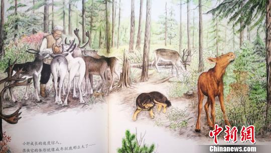《鄂温克的驼鹿》内页，画家笔触细腻温情 钟欣 摄